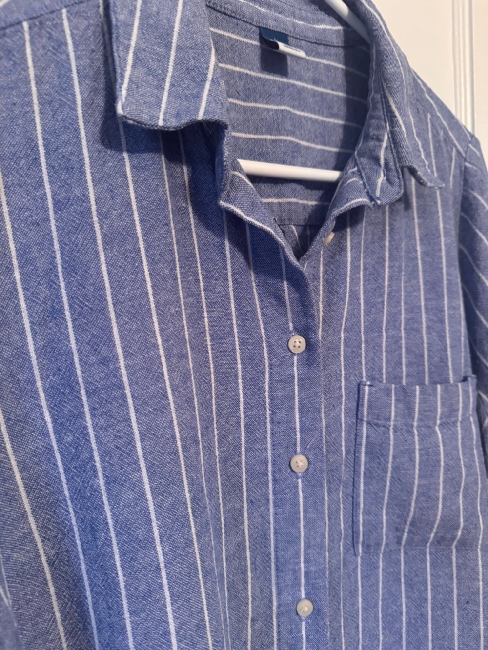 Old Navy Blue and White Striped Linen Blend Mini Shirt Dress - Size Large - Picture 4 of 7